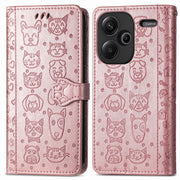 For Xiaomi Redmi Note 13 Pro+ Cat and Dog Embossed Leather Phone Case(Rose Gold)