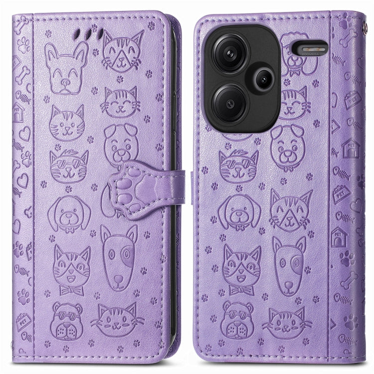 For Xiaomi Redmi Note 13 Pro+ Cat and Dog Embossed Leather Phone Case(Purple)