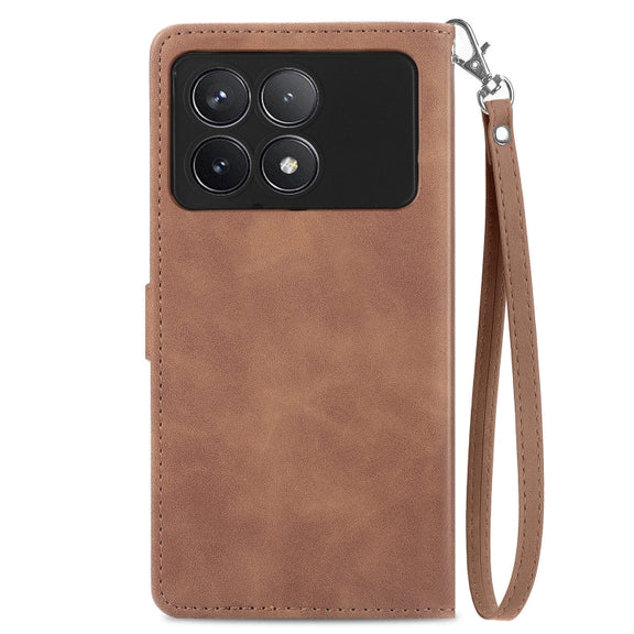 For Xiaomi Redmi K70 Embossed Flower Zipper Leather Phone Case(Brown)