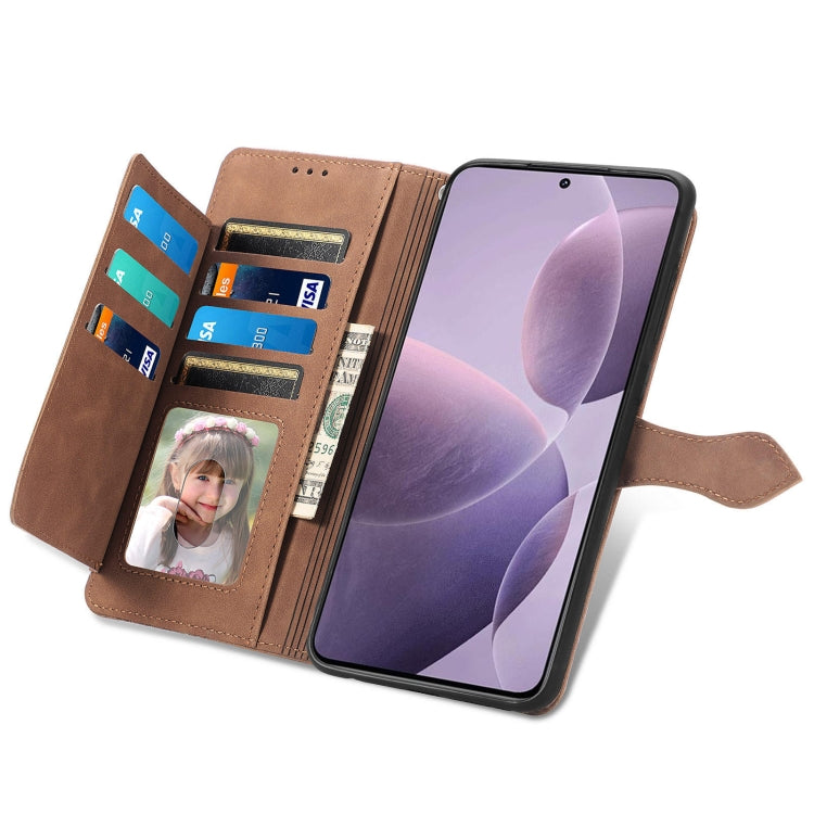 For Xiaomi Redmi K70 Embossed Flower Zipper Leather Phone Case(Brown)