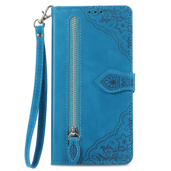For Xiaomi Redmi K70 Embossed Flower Zipper Leather Phone Case(Blue)