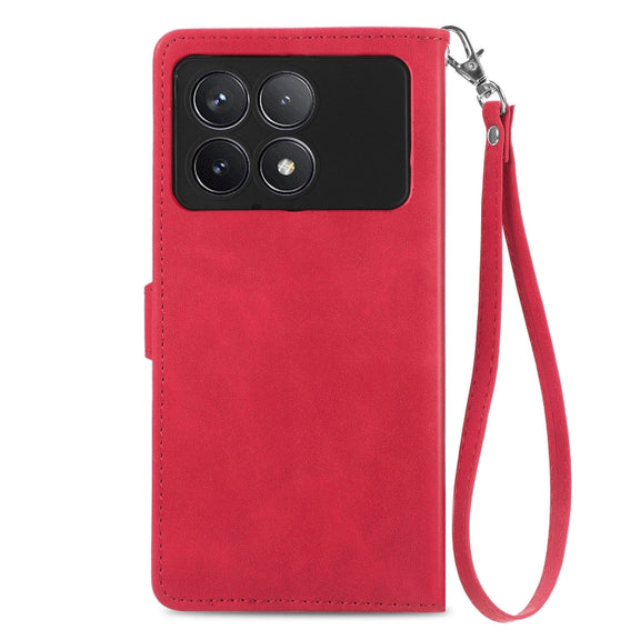 For Xiaomi Redmi K70 Embossed Flower Zipper Leather Phone Case(Red)