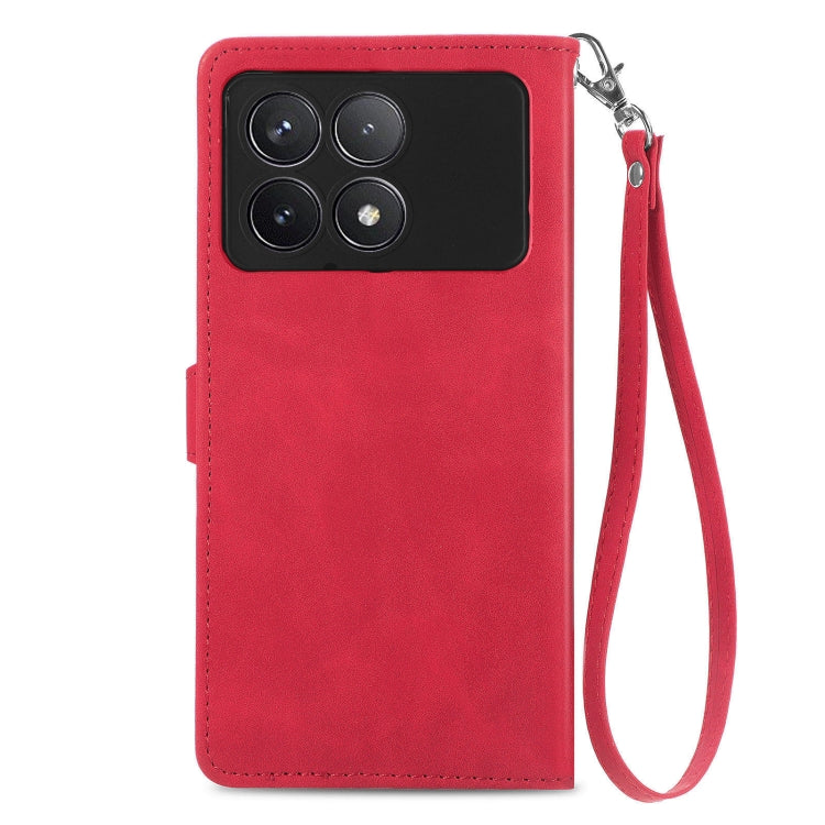 For Xiaomi Redmi K70 Embossed Flower Zipper Leather Phone Case(Red)