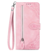 For Xiaomi Redmi K70 Embossed Flower Zipper Leather Phone Case(Pink)