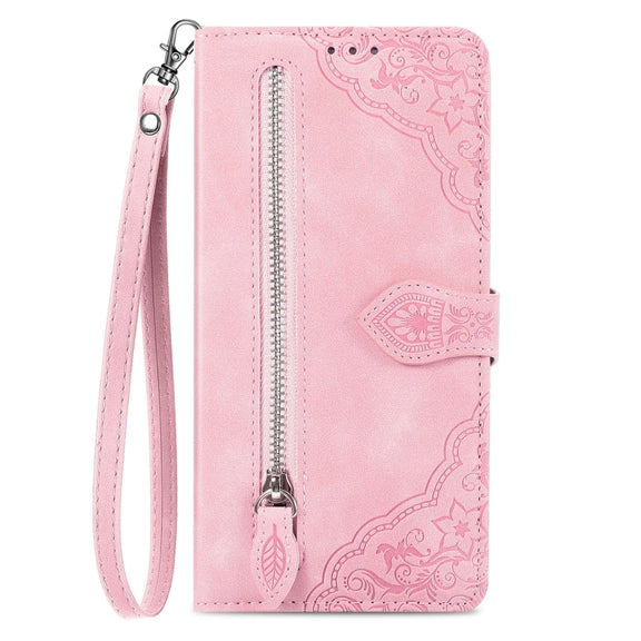 For Xiaomi Redmi K70 Embossed Flower Zipper Leather Phone Case(Pink)