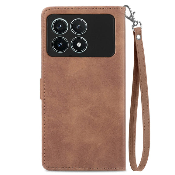 For Xiaomi Redmi K70 Pro Embossed Flower Zipper Leather Phone Case(Brown)