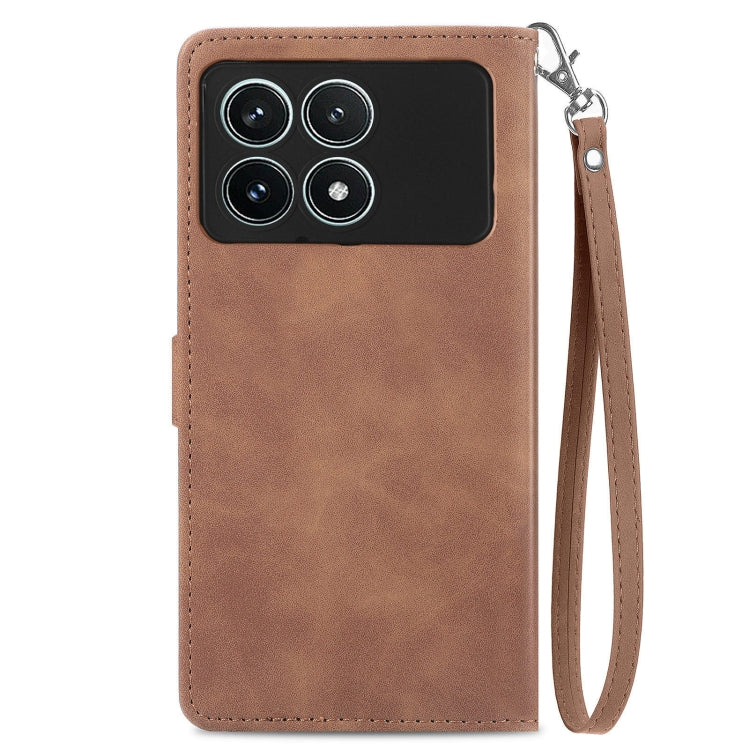 For Xiaomi Redmi K70 Pro Embossed Flower Zipper Leather Phone Case(Brown)