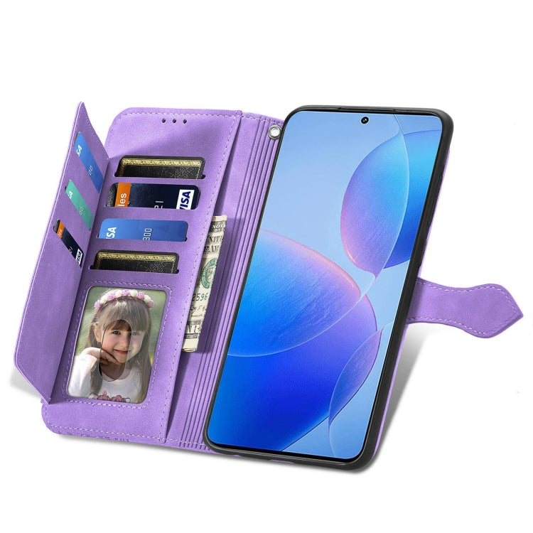 For Xiaomi Redmi K70 Pro Embossed Flower Zipper Leather Phone Case(Purple)