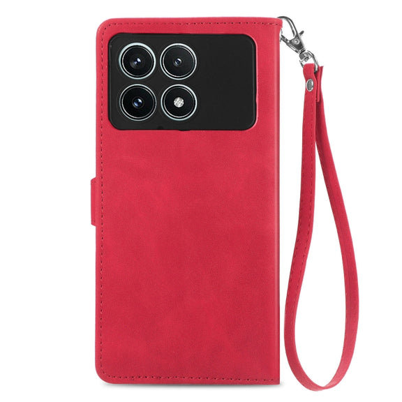 For Xiaomi Redmi K70 Pro Embossed Flower Zipper Leather Phone Case(Red)