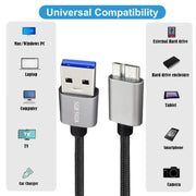 JUNSUNMAY USB 3.0 Male to Micro-B Cord Cable Compatible with Samsung Camera Hard Drive, Length:2m