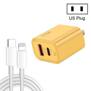 45PQ 45W PD25W + QC3.0 20W USB Super Fast Charger with Type-C to 8 Pin Cable, US Plug(Yellow)