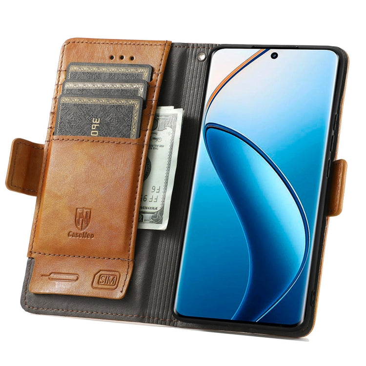 For Realme 12 Pro CaseNeo Splicing Dual Magnetic Buckle Leather Phone Case(Khaki)