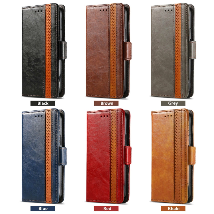 For Realme 12 Pro CaseNeo Splicing Dual Magnetic Buckle Leather Phone Case(Khaki)