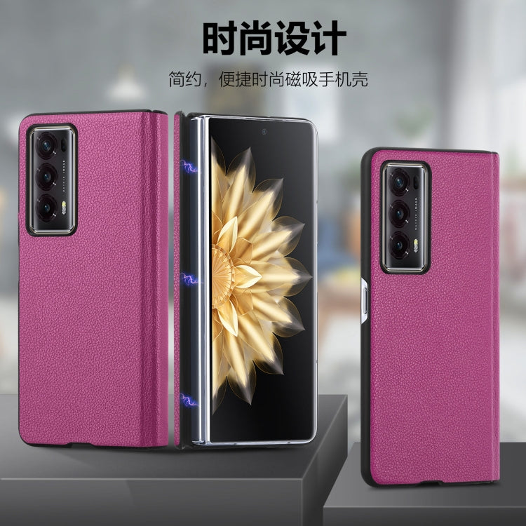 For Honor Magic V2 Litchi Magnetic Hinge Shockproof Phone Case(Rose)