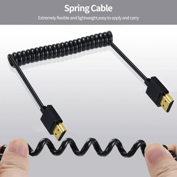 JUNSUNMAY 4K 60Hz HDMI Male to Male HDMI 2.0V Elbow Head Spring Cable, Length:1.2m(Down)
