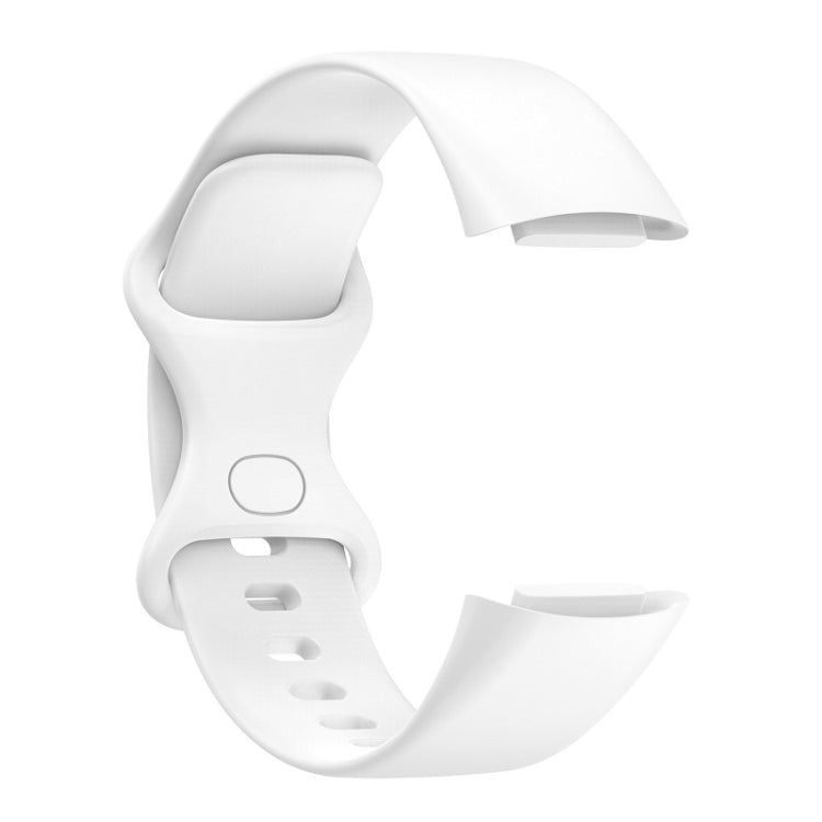 For Fitbit Charge 6 Solid Color Butterfly Buckle Silicone Watch Band, Size:L Size(White)