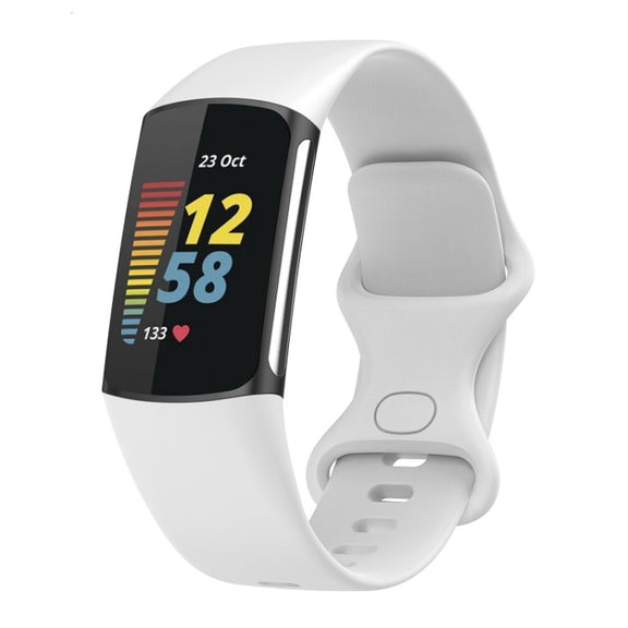 For Fitbit Charge 6 Solid Color Butterfly Buckle Silicone Watch Band, Size:L Size(White)