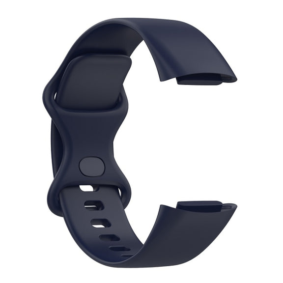 For Fitbit Charge 6 Solid Color Butterfly Buckle Silicone Watch Band, Size:L Size(Dark Blue)