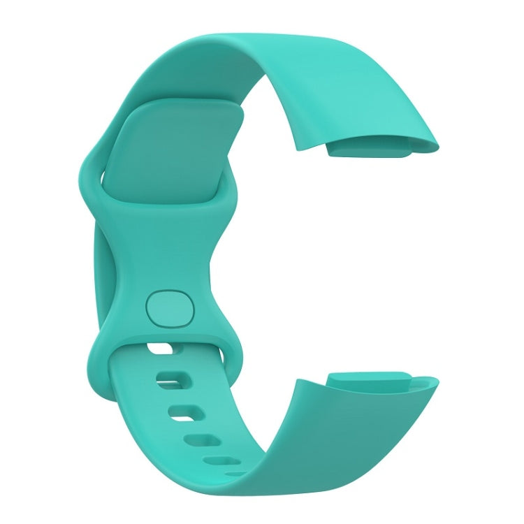 For Fitbit Charge 6 Solid Color Butterfly Buckle Silicone Watch Band, Size:L Size(Teal Green)