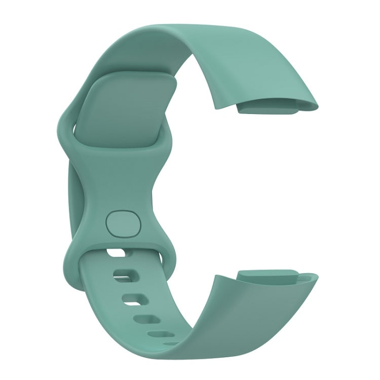 For Fitbit Charge 6 Solid Color Butterfly Buckle Silicone Watch Band, Size:L Size(Pine Green)
