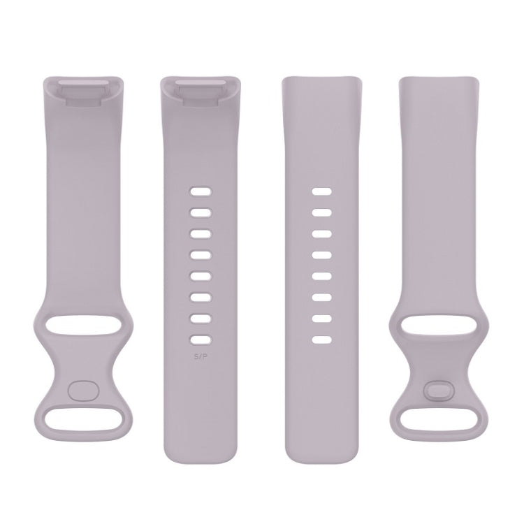 For Fitbit Charge 6 Solid Color Butterfly Buckle Silicone Watch Band, Size:L Size(Light Purple)