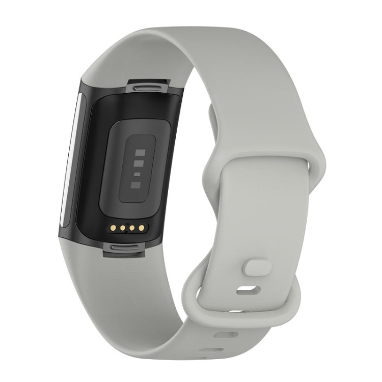 For Fitbit Charge 6 Solid Color Butterfly Buckle Silicone Watch Band, Size:L Size(Gray)