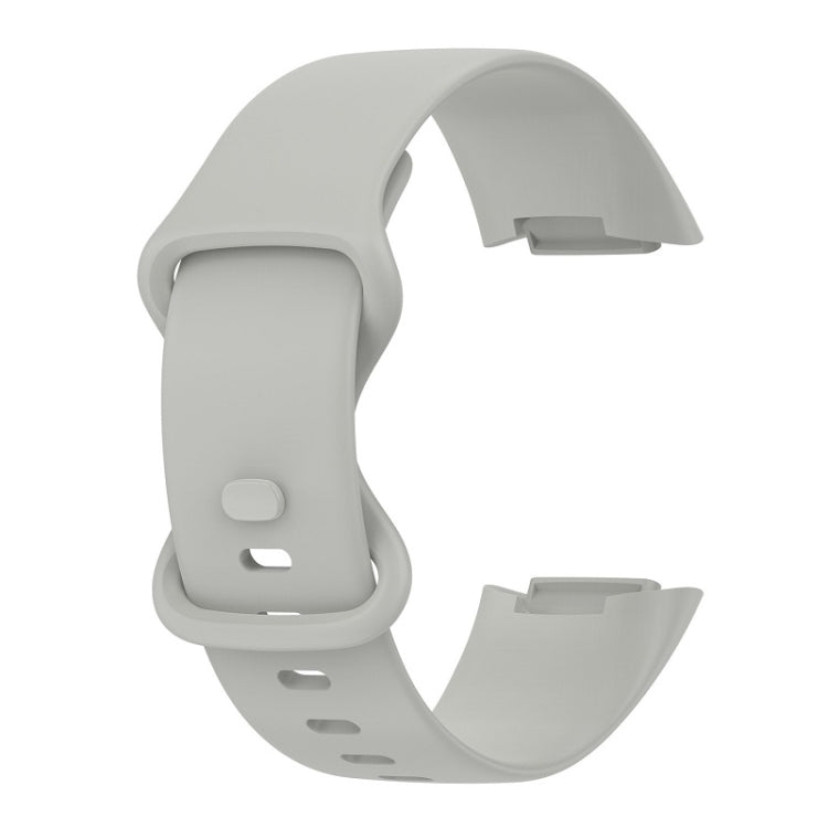 For Fitbit Charge 6 Solid Color Butterfly Buckle Silicone Watch Band, Size:L Size(Gray)