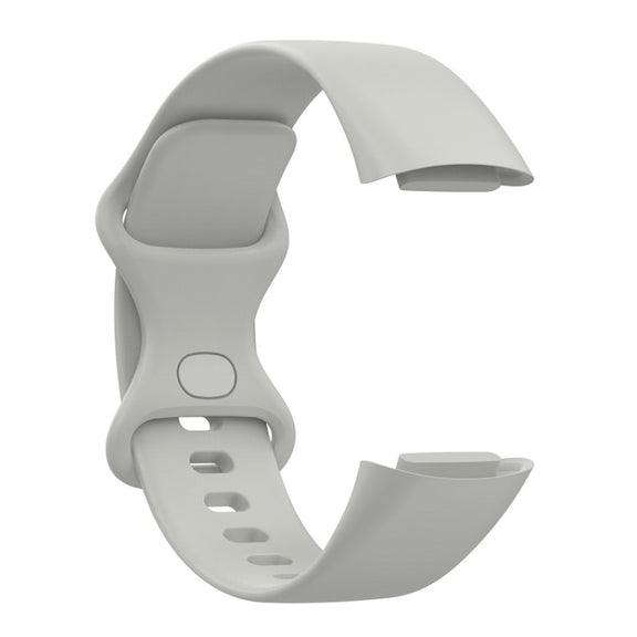 For Fitbit Charge 6 Solid Color Butterfly Buckle Silicone Watch Band, Size:L Size(Gray)