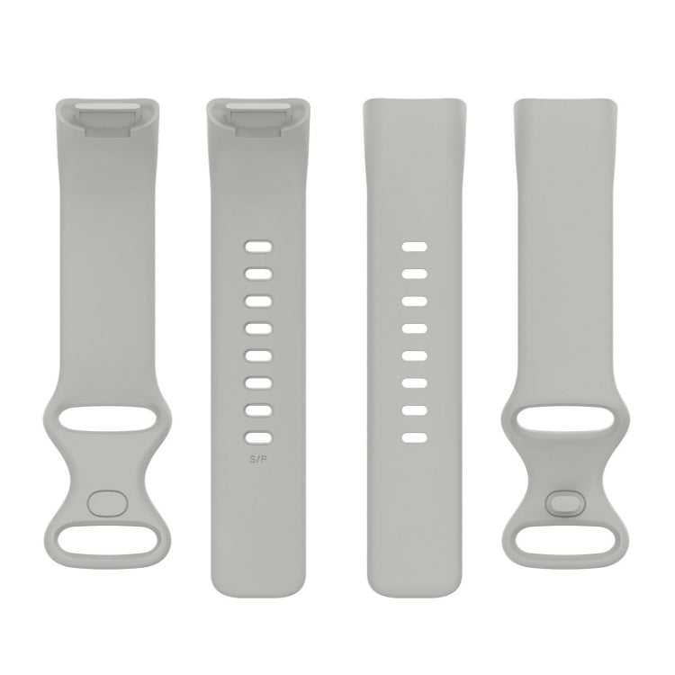 For Fitbit Charge 6 Solid Color Butterfly Buckle Silicone Watch Band, Size:L Size(Gray)