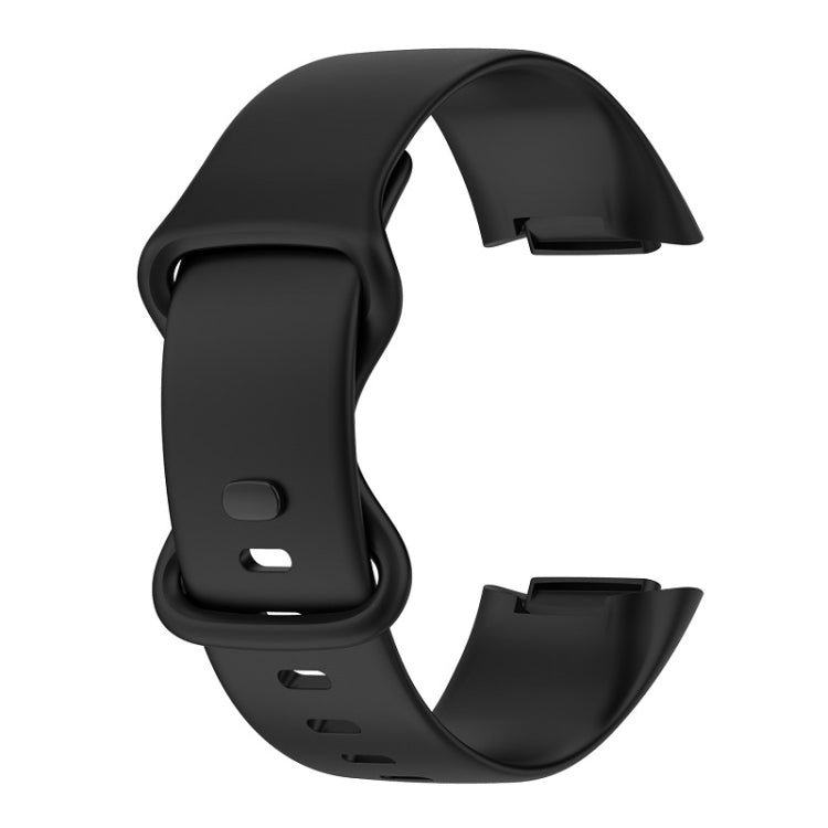 For Fitbit Charge 6 Solid Color Butterfly Buckle Silicone Watch Band, Size:S Size(Black)