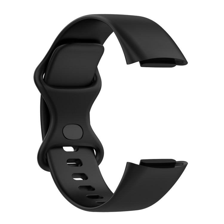 For Fitbit Charge 6 Solid Color Butterfly Buckle Silicone Watch Band, Size:S Size(Black)