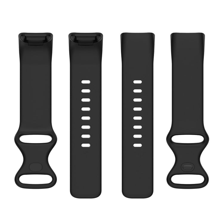 For Fitbit Charge 6 Solid Color Butterfly Buckle Silicone Watch Band, Size:S Size(Black)