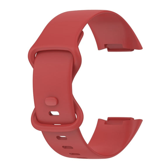 For Fitbit Charge 6 Solid Color Butterfly Buckle Silicone Watch Band, Size:S Size(Red)