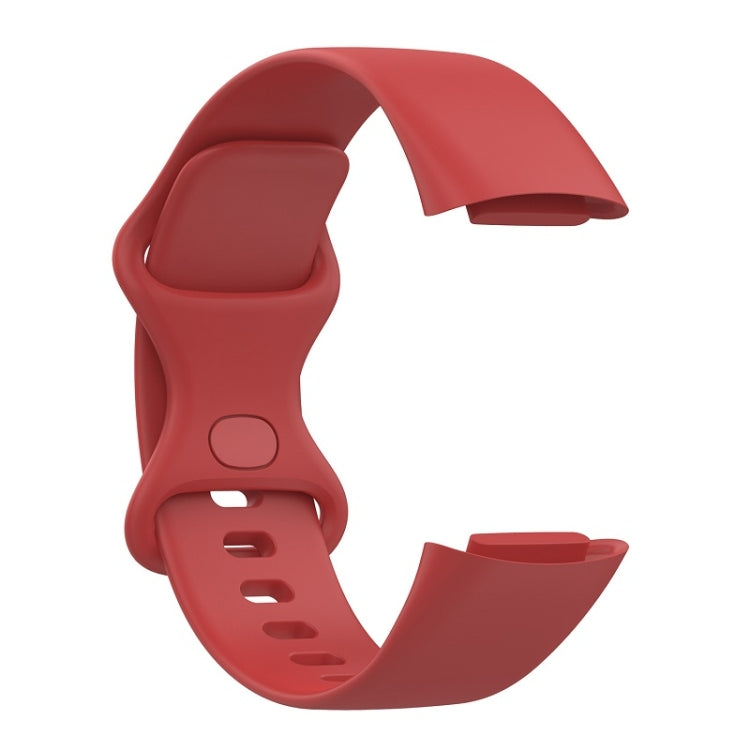 For Fitbit Charge 6 Solid Color Butterfly Buckle Silicone Watch Band, Size:S Size(Red)