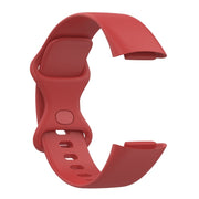 For Fitbit Charge 6 Solid Color Butterfly Buckle Silicone Watch Band, Size:S Size(Red)