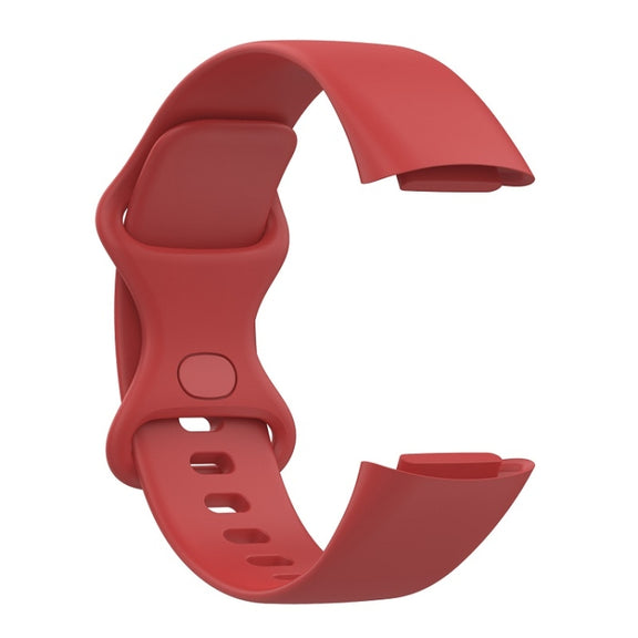 For Fitbit Charge 6 Solid Color Butterfly Buckle Silicone Watch Band, Size:S Size(Red)