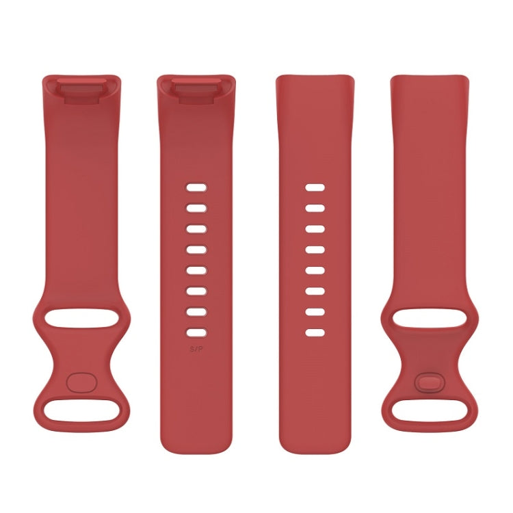 For Fitbit Charge 6 Solid Color Butterfly Buckle Silicone Watch Band, Size:S Size(Red)