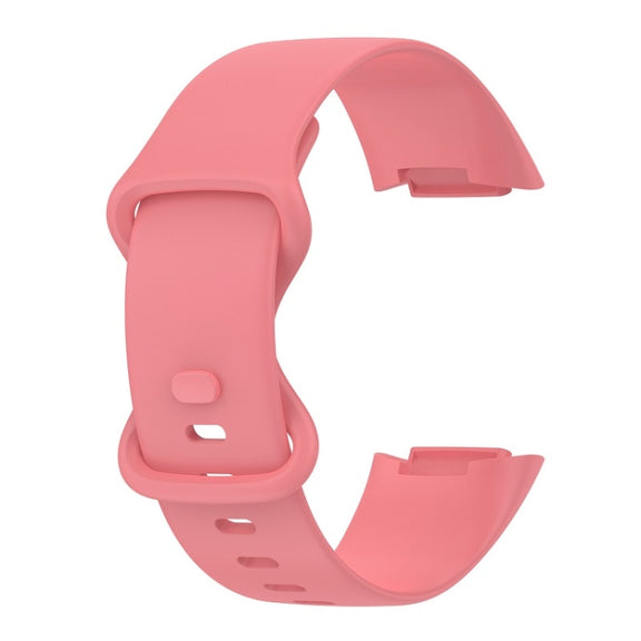 For Fitbit Charge 6 Solid Color Butterfly Buckle Silicone Watch Band, Size:S Size(Pink)