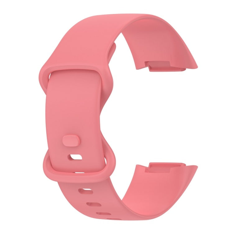 For Fitbit Charge 6 Solid Color Butterfly Buckle Silicone Watch Band, Size:S Size(Pink)