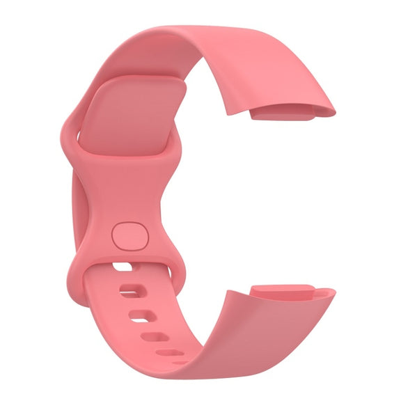 For Fitbit Charge 6 Solid Color Butterfly Buckle Silicone Watch Band, Size:S Size(Pink)