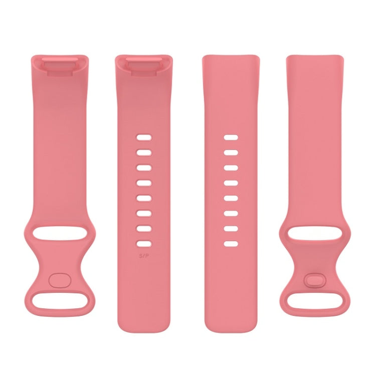 For Fitbit Charge 6 Solid Color Butterfly Buckle Silicone Watch Band, Size:S Size(Pink)
