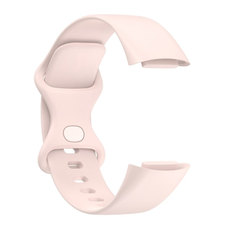 For Fitbit Charge 6 Solid Color Butterfly Buckle Silicone Watch Band, Size:S Size(Light Pink)
