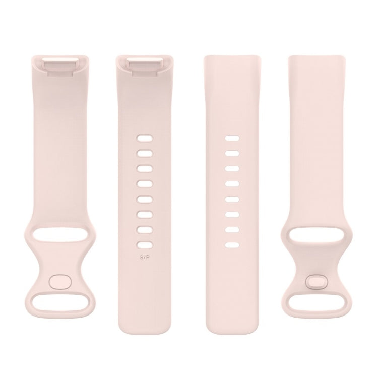 For Fitbit Charge 6 Solid Color Butterfly Buckle Silicone Watch Band, Size:S Size(Light Pink)