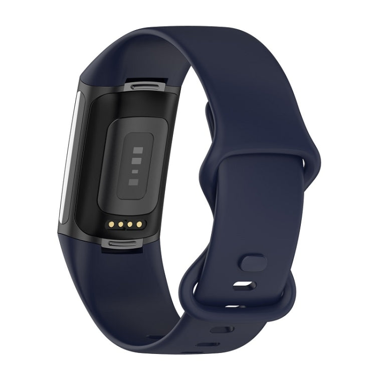 For Fitbit Charge 6 Solid Color Butterfly Buckle Silicone Watch Band, Size:S Size(Dark Blue)
