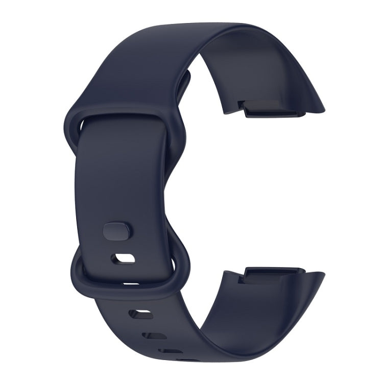 For Fitbit Charge 6 Solid Color Butterfly Buckle Silicone Watch Band, Size:S Size(Dark Blue)