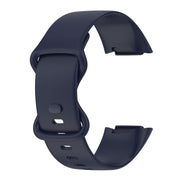 For Fitbit Charge 6 Solid Color Butterfly Buckle Silicone Watch Band, Size:S Size(Dark Blue)