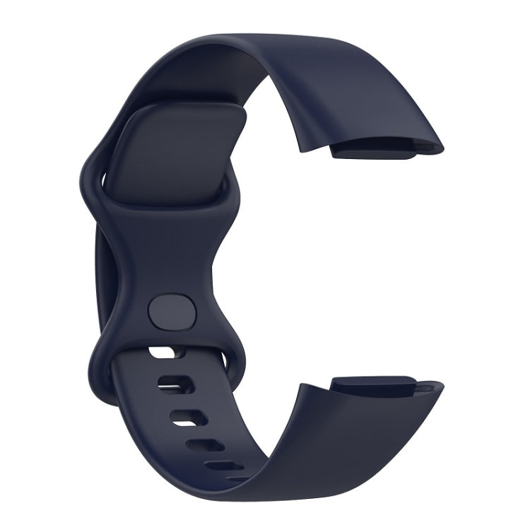 For Fitbit Charge 6 Solid Color Butterfly Buckle Silicone Watch Band, Size:S Size(Dark Blue)