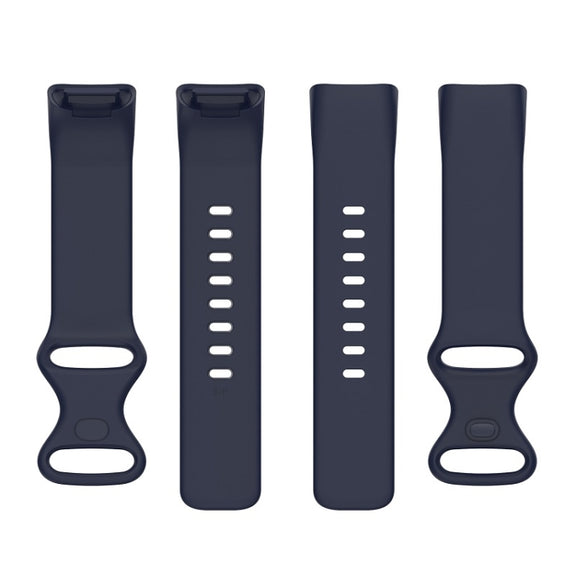 For Fitbit Charge 6 Solid Color Butterfly Buckle Silicone Watch Band, Size:S Size(Dark Blue)