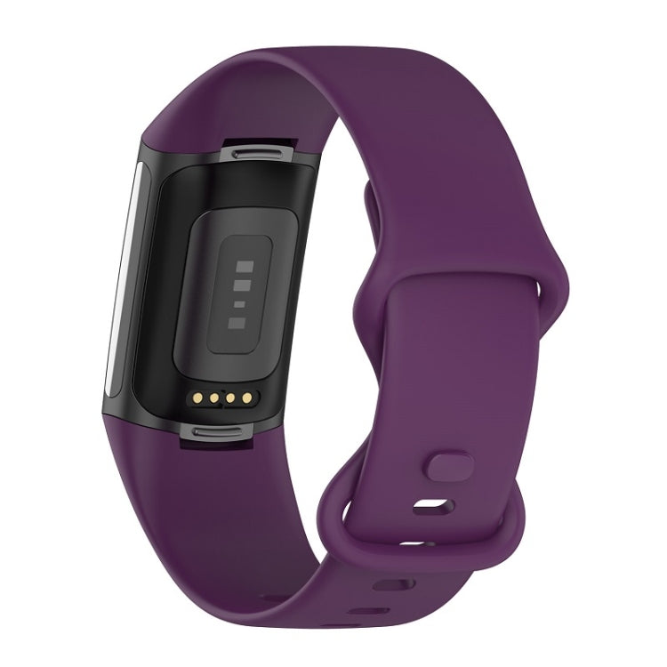 For Fitbit Charge 6 Solid Color Butterfly Buckle Silicone Watch Band, Size:S Size(Dark Purple)
