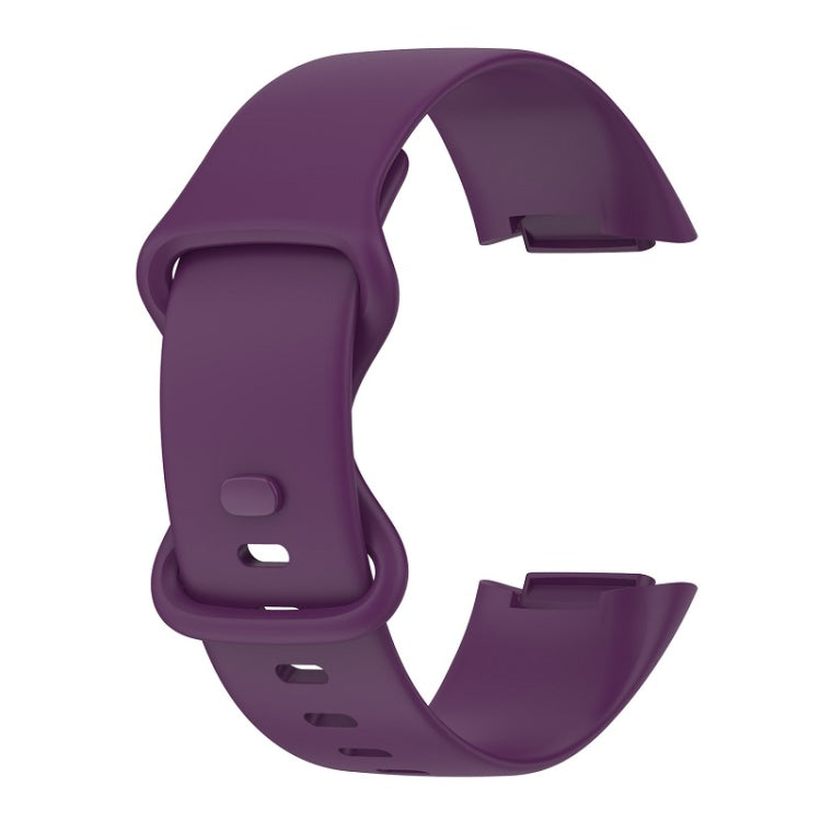 For Fitbit Charge 6 Solid Color Butterfly Buckle Silicone Watch Band, Size:S Size(Dark Purple)